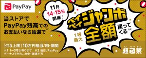 2020年11月14日、15日はchuya-online.comでペイペイジャンボ開催！