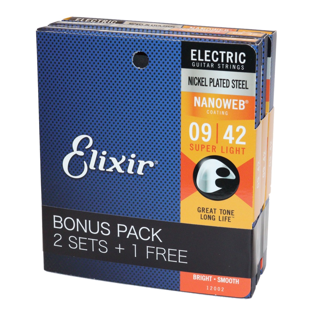 ELIXIR 12002 BonusPack (2+1FREE) NANOWEB Super Light 09-42 エレキギター弦 3セットボーナスパック