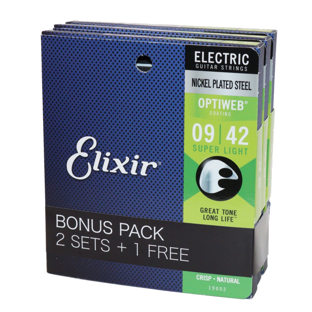 ELIXIR 19002 BonusPack (2+1FREE) OPTIWEB Super Light 09-42 エレキギター弦 3セットボーナスパック