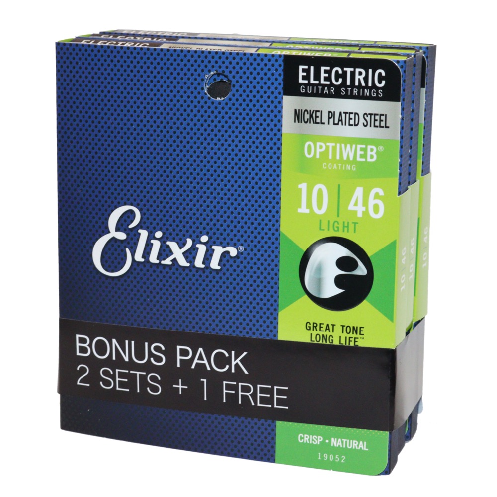 ELIXIR 19052 BonusPack (2+1FREE) Optiweb Light 10-46 エレキギター弦 3セットボーナスパック
