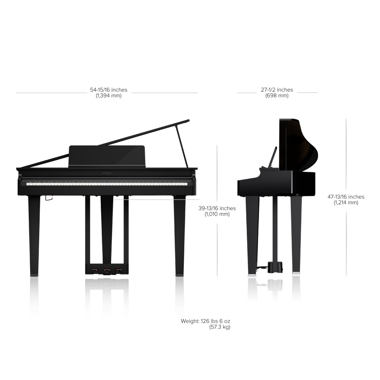 ROLAND GP-3-PES グランドピアノ型電子ピアノ 寸法画像