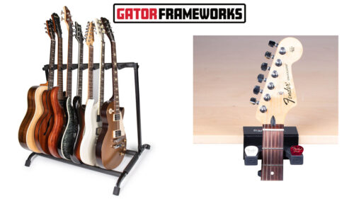 Gator Frameworks（ゲイターフレームワークス）から7本立て折りたたみ式ギターラックとデスクにマウント可能なギターレストが発売！