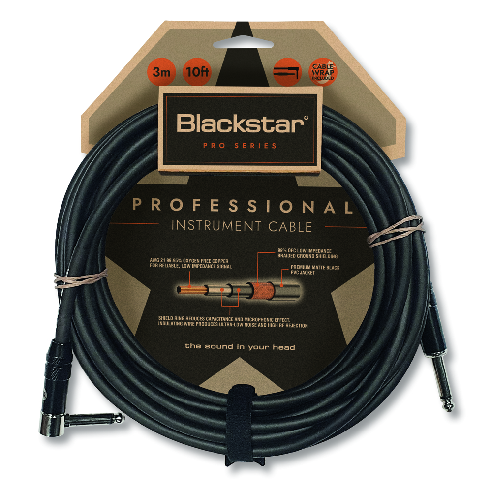 BLACKSTAR ブラックスター PROFESSIONAL CABLE 3M STR/ANG ギターケーブル 3メートル 片側L型プラグ シールド