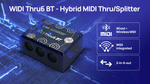 CME（シーエムイー）からワイヤレスMIDIと有線MIDIを混在して使用できる“ハイブリッド”なMIDIスルー/スプリッターボックス「WIDI Thru6 BT」が発売！