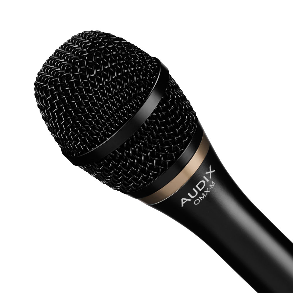 マイク AUDIX OMX-M ボーカル用ダイナミックマイク Mid-Tight マイクスタンドに設置したボーカル向き