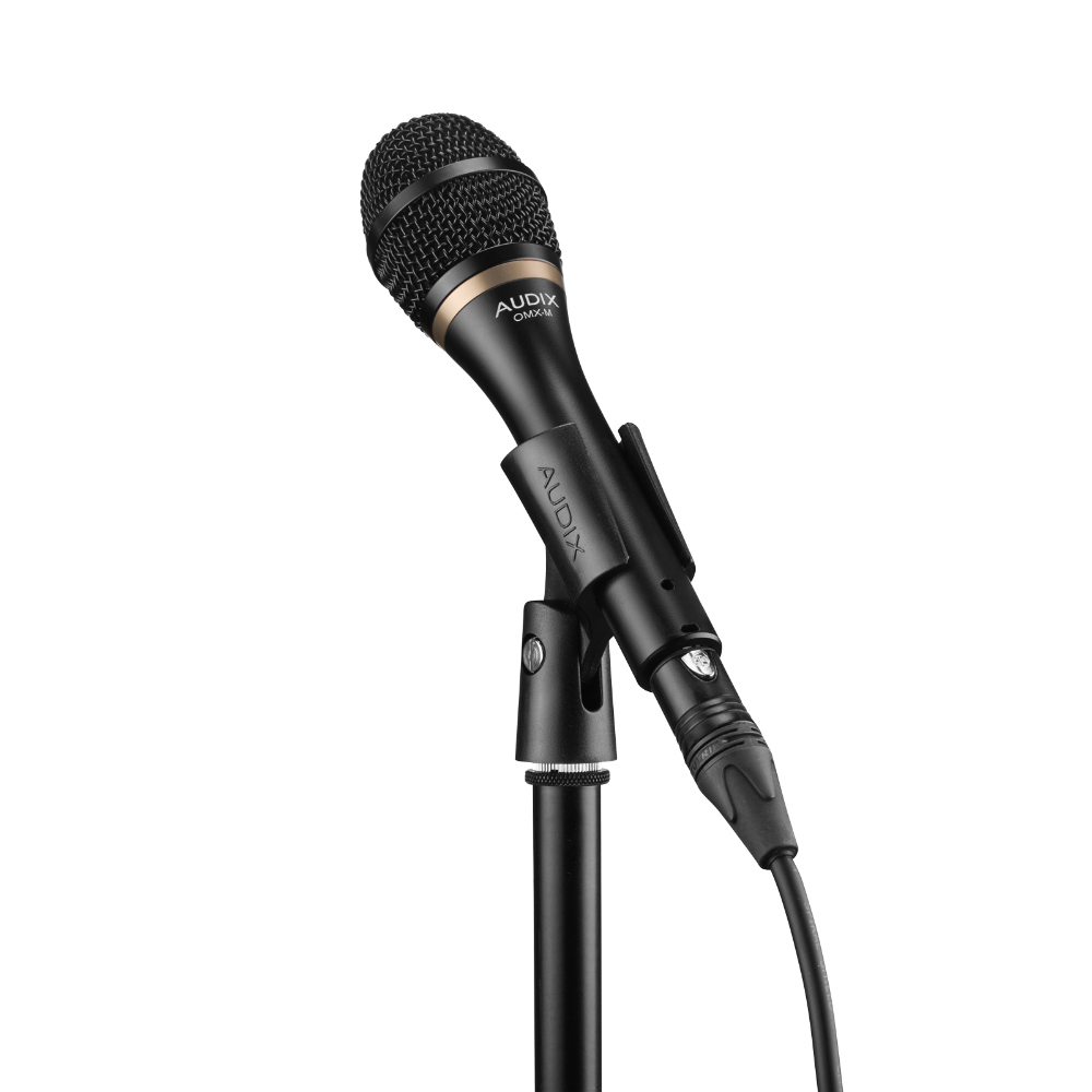 マイク AUDIX OMX-M ボーカル用ダイナミックマイク Mid-Tight マイクスタンドに設置したボーカル向き