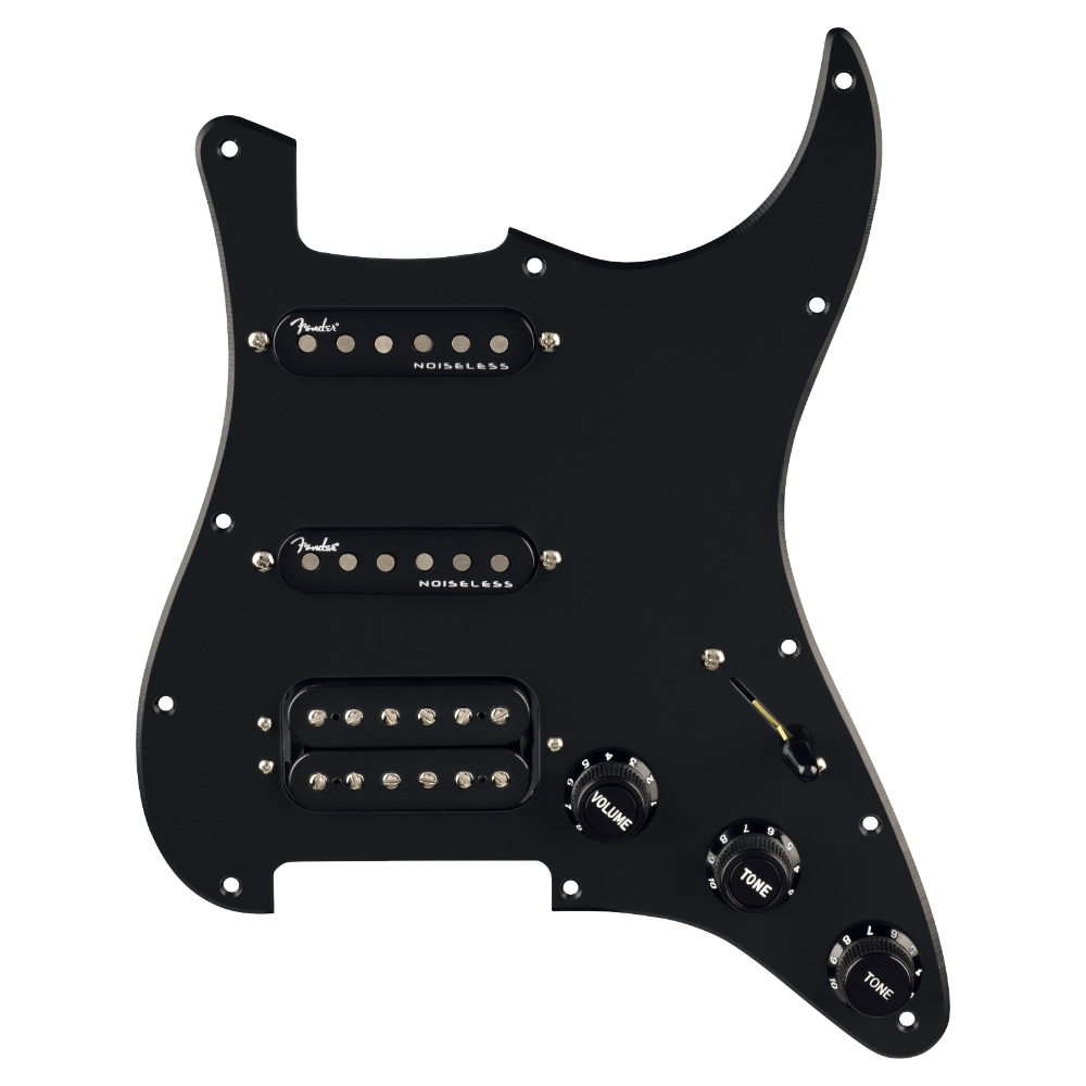 Fender フェンダー Pre-Wired Strat Pickguard Quadra Tap/Ultra Noiseless HSS Black 11 Hole PG 配線済みピックアップセット