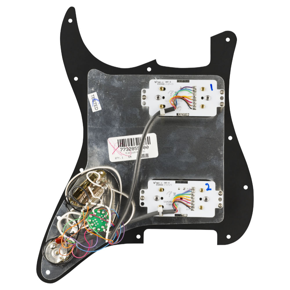 Fender フェンダー Pre-Wired Strat Pickguard Quadra Tap HH Black 11 Hole PG 配線済みピックアップセット