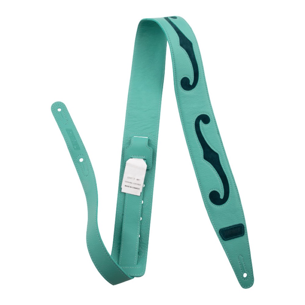 GRETSCH グレッチ F-Holes Leather Strap Surf Green with Dark Green Accents 3" ギターストラップ